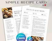 Simple Recipe Card, Digital Family Recipe Cards, Personalized Recipe Template, Editable Family Recipe Cookbook, Canva Template A4 US Letter