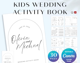 Personalized Wedding Activity Book, 30 Activity Sheets for Kids, Kids Activity Booklet, Printable Coloring Book, Editable Canva Template