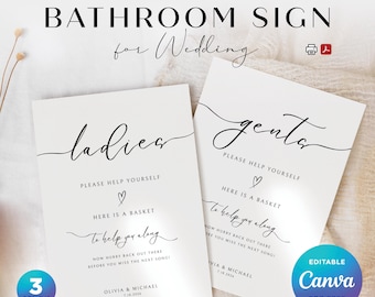 Wedding Bathroom Basket Sign | Wedding Canva Template | Compliments Bathroom Basket Wedding Signage | Ladies Bathroom Sign 5x7 US Letter