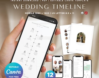 Digital Wedding Timeline Sign | Editable Canva Wedding Template | Mobile Printable Wedding Timeline | Wedding Itinerary, Wedding Program