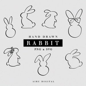 Handgezeichnetes, wunderliches Osterkaninchen SVG, niedliches ästhetisches LineArt, Einladungsvorlage, Kaninchen Clipart PNG