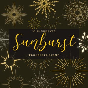 Hand-Drawn Sunburst Procreate Brush Stamp, Tattoo Flash Designs, Celestial, Mystical Fine Liner, Boho Sun, for Journaling and Scrapbooking