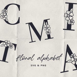 Handdrawn Floral Wedding Monogram Alphabet SVG PNG Bundle, Decorative Fancy Letters, Regal Flourish Script Initials Invitations Logo Cricut