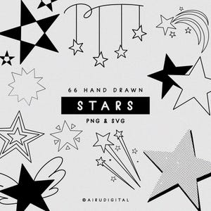 Boho Celestial Hand-Drawn Stars PNG, Tattoo Flash SVG, Fine Liner, Elegant Mystical Clip Art, Modern Stencil, Cosmic Design, Celestial