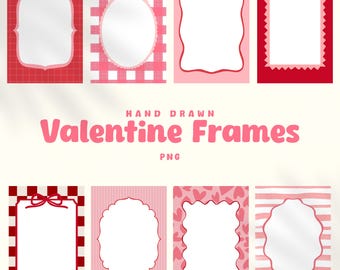 Handgetekende valentijnslijstjes in png-bestand | Roze flirt lint randen clipart | Girly canvaslijsten voor kaarten, uitnodigingen en plakboek