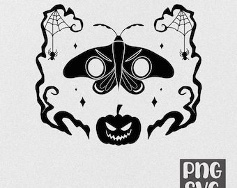 Polilla bohemia dibujada a mano PNG SVG, gráficos místicos de bruja dibujados a mano, icono garabato, temporada espeluznante, imágenes prediseñadas, contorno peculiar, decoración de Halloween