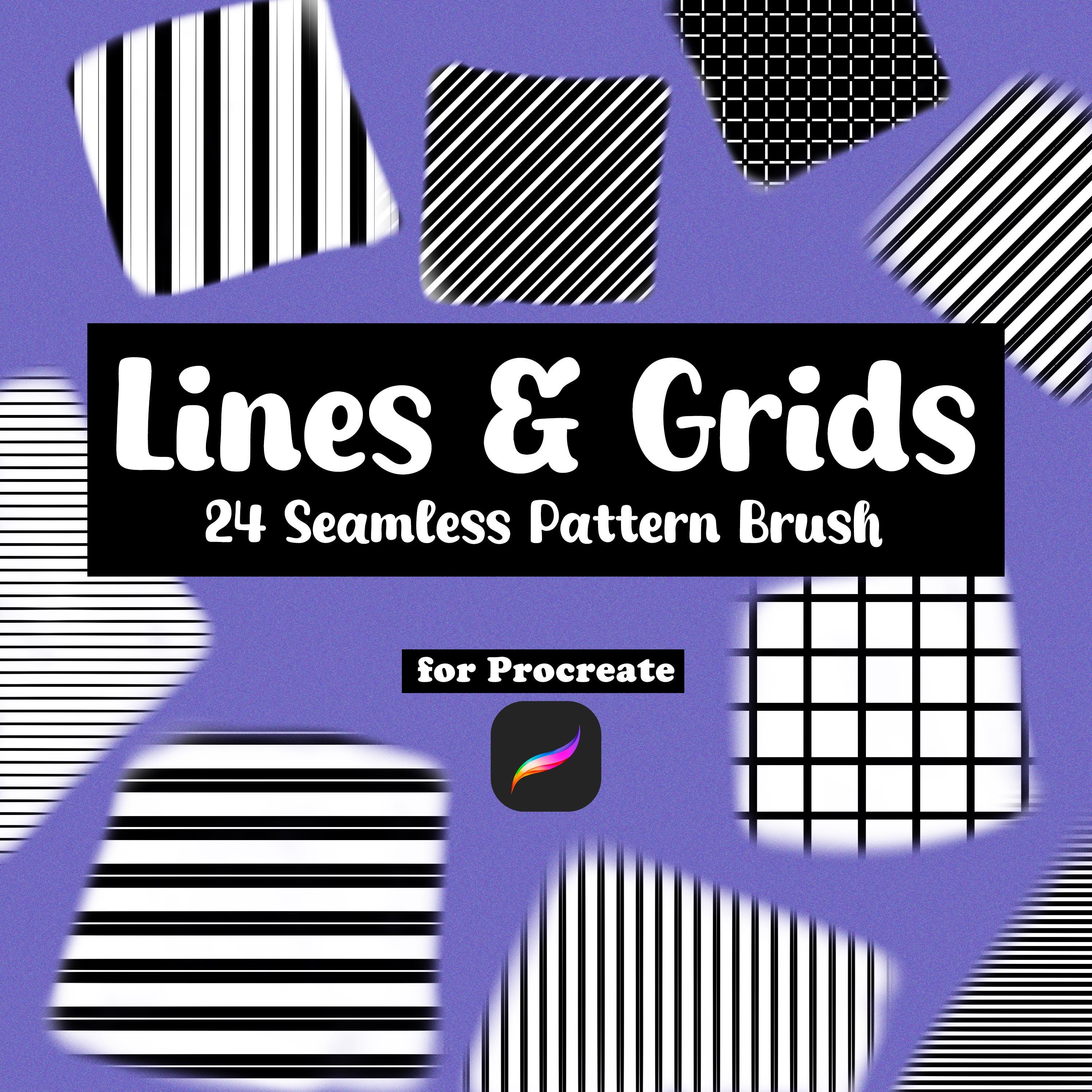 Set de pinceles Procreate de líneas y cuadrículas sin costuras para cómics, lettering y texturas