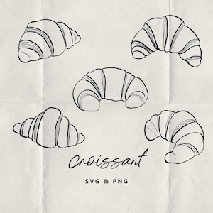 Hand-Drawn Croissant Outline Illustration PNG SVG | Breakfast Pastry Clipart for Bakery Logo Design, Brunch, Bonjour, Mug & Tote Bag