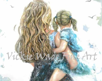 Blonde Mother Daughter Art Print: "Mommy, Carry Me"