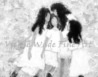 Four Sisters Art Print, four girls, four daughters, black and white, four blonde girls, mother three daughters, blondes, Vickie Wade Art