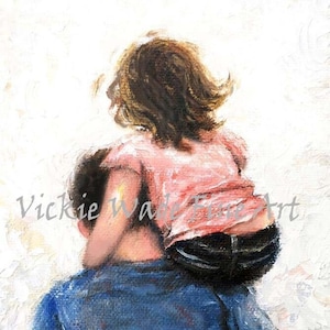 Father Daughter Art Print: Dad Carrying Daughter on Shoulder