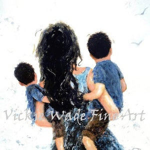 Mother and Two Sons Art Print: &quot;Mommy, Carry Me Too&quot;