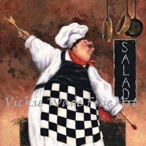 Salad Chef Art Print: Whimsical Kitchen Wall Art by Vickie Wade