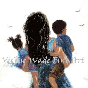 Afro-Amerikaanse moeder zoon dochter Art Print: Vickie Wade Art