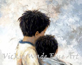 Two Brothers Hugging Art Print: Asian by Vickie Wade - Etsy