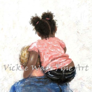 Father and Daughter Art Print: Biracial Girl, Caucasian Dad