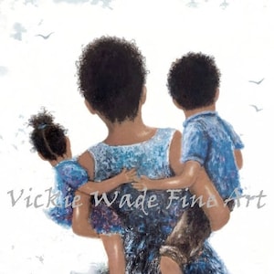 Afro-Amerikaanse moeder en kinderen kunstafdruk door Vickie Wade