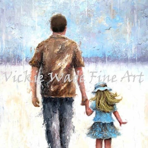 Father Daughter Art Print: Walking in the Rain, Vickie Wade Art