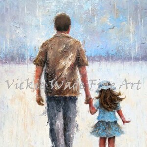Father Daughter Art Print: Walking in Rain, Vickie Wade Art