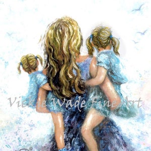 Mother and Two Daughters Art Print: Blonde Mom, Redhead Girl