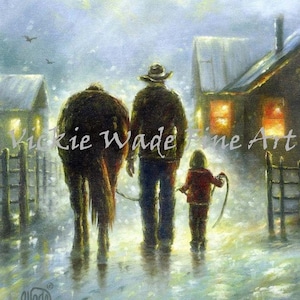 Cowboy Dad & Daughter Art Print: Western Night Ride by Vickie Wade