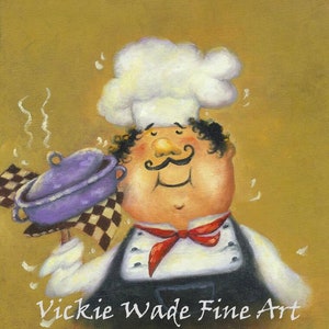 Purple Pot Chef Art Print: Whimsical Kitchen Decor by Vickie Wade