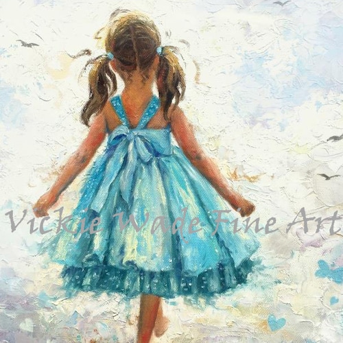Little Girl Art Print Girls Room Wall Art Aqua Blue Wall Etsy