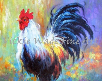 ROOSTER Art Print, rooster paintings, roosters, chicken paintings, kitchen decor, rooster wall art, rooster decor, Vickie Wade paintings