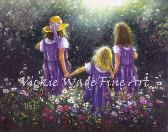 Woman art printfigure of girls sisters wall artwomen friends portrait in landscapewomen figurative wall art Three
