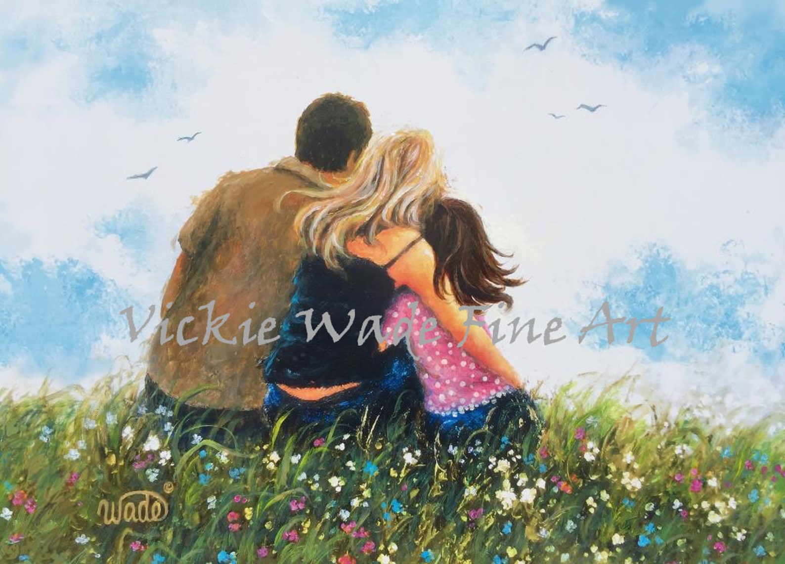 Mother Father and Daughter Art Print Family Wall Art Mom Dad | Etsy