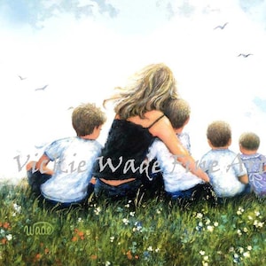 Mother with Three Sons and Daughter Art Print: Family Meadow Scene
