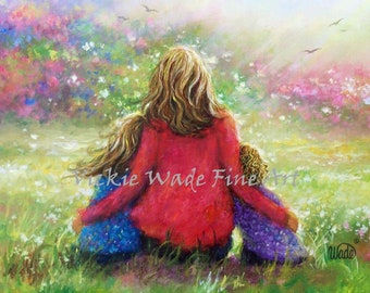 Mother and Two Daughters Art Print: Blondes in Garden, Vickie Wade