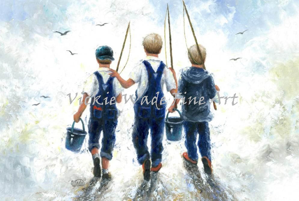 Three Boys Art Print, Three Brothers Going Fishing, Paintings