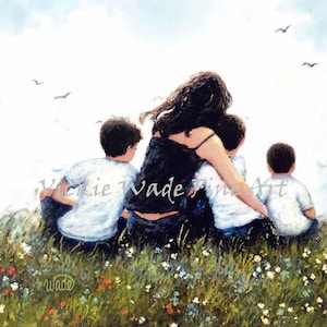 Mother and Three Sons Art Print: Wildflower Meadow Painting