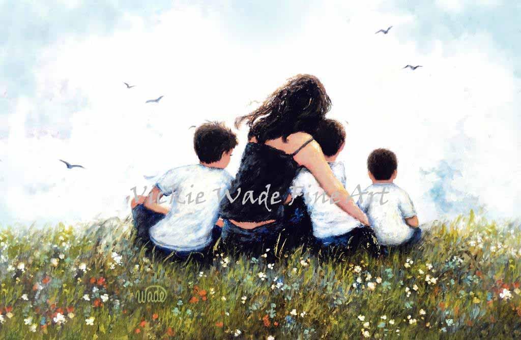Mother and Three Sons Art Print: Wildflower Meadow Painting - Etsy