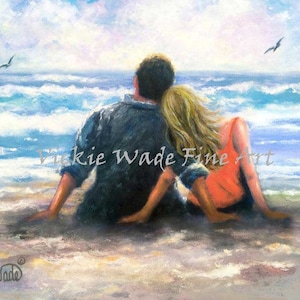 Beach Lovers Art Print: Romantic Couple Hugging, Vickie Wade Fine Art