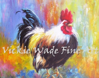 ROOSTER Art Print, rooster paintings, roosters, chicken paintings, kitchen decor, rooster wall art, rooster decor, Vickie Wade paintings