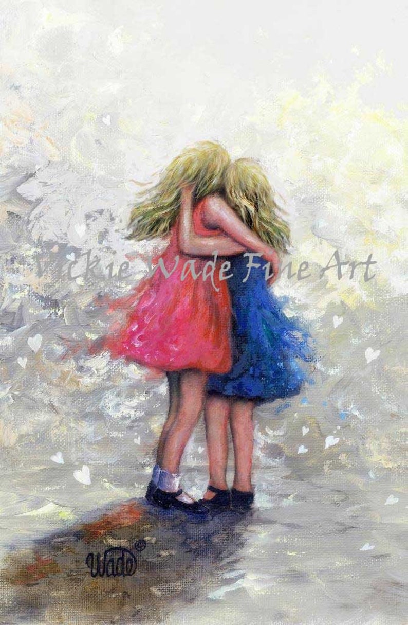 Sisters Art Print two sisters hugging, girls, sister wall decor, black and white sister art, sister gift, best friends, Vickie Wade Art image 5