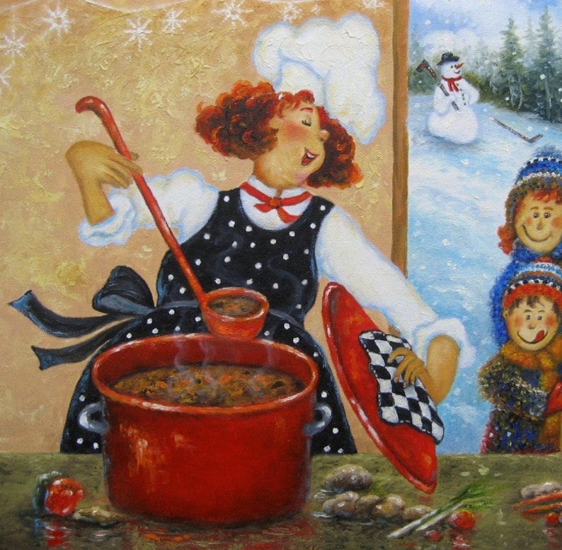 Redhead Mom Chef Art Print, fat chefs, chef paintings, chef prints, chef art, redhead lady, red hair, kitchen art, soup cook Vickie Wade art image 2