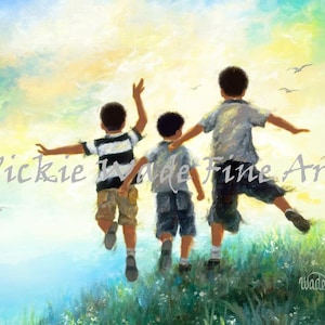 Three Brothers Art Print: African American Boys Leaping Outdoors