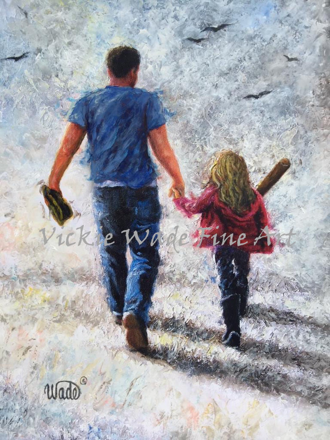 Father Daughter Baseball Art Print Dad and Daughter Softball