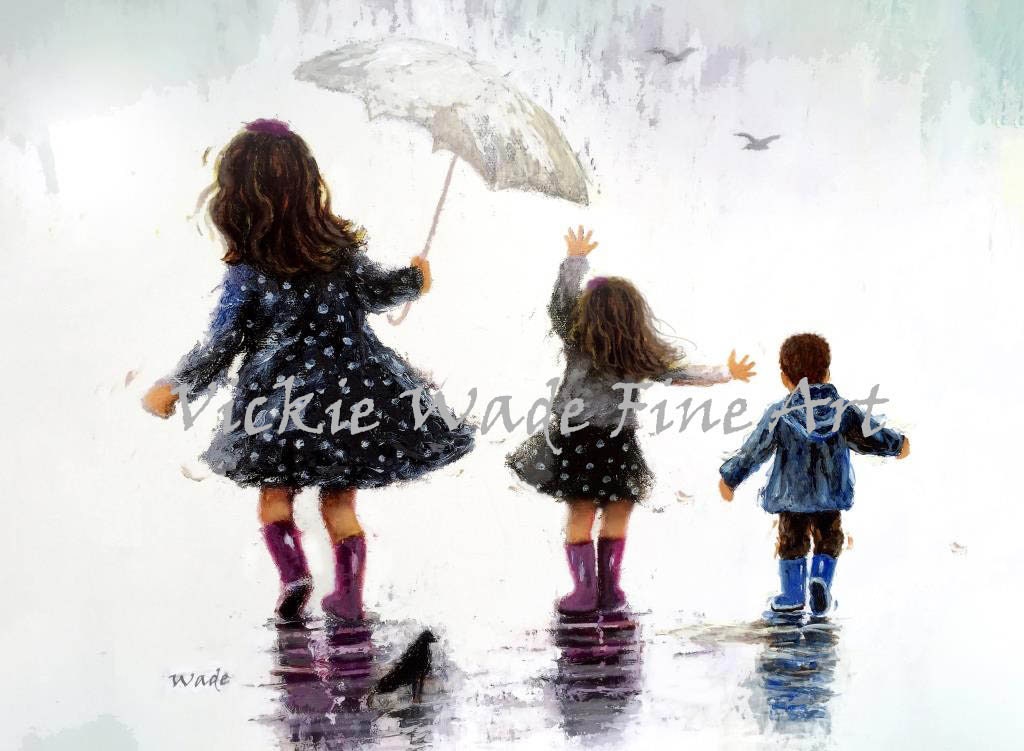 Two Sisters Little Brother Art Print Three Children Three Etsy