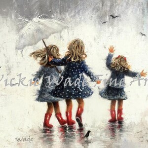 Three Sisters Rain Art Print, three girls paintings, three rain sisters, sisters paintings, girls room art, three daughters, Vickie Wade Art image 6