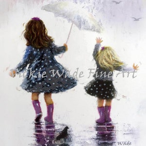 Two Sisters Rain Art Print: Girls Room Decor, Sister Gift