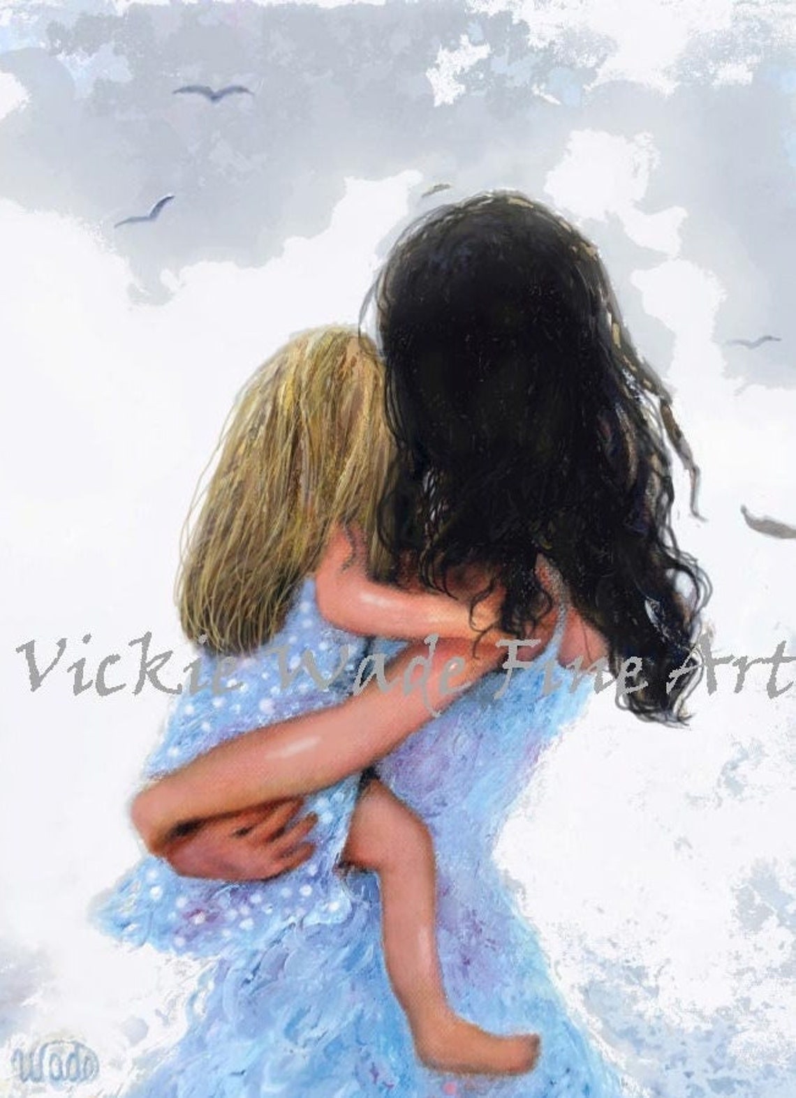 Mother Daughter Art Print Mother Hugging Daughter Black Hair - Etsy