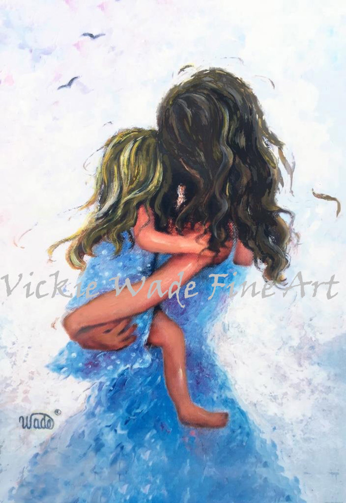 Mother Daughter Art Print loving mother hugs hugging | Etsy