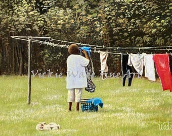 African American Mother Laundry Day Art Print: Vickie Wade Art