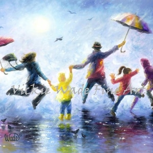 Singing in the Rain Art Print: Happy Family Painting