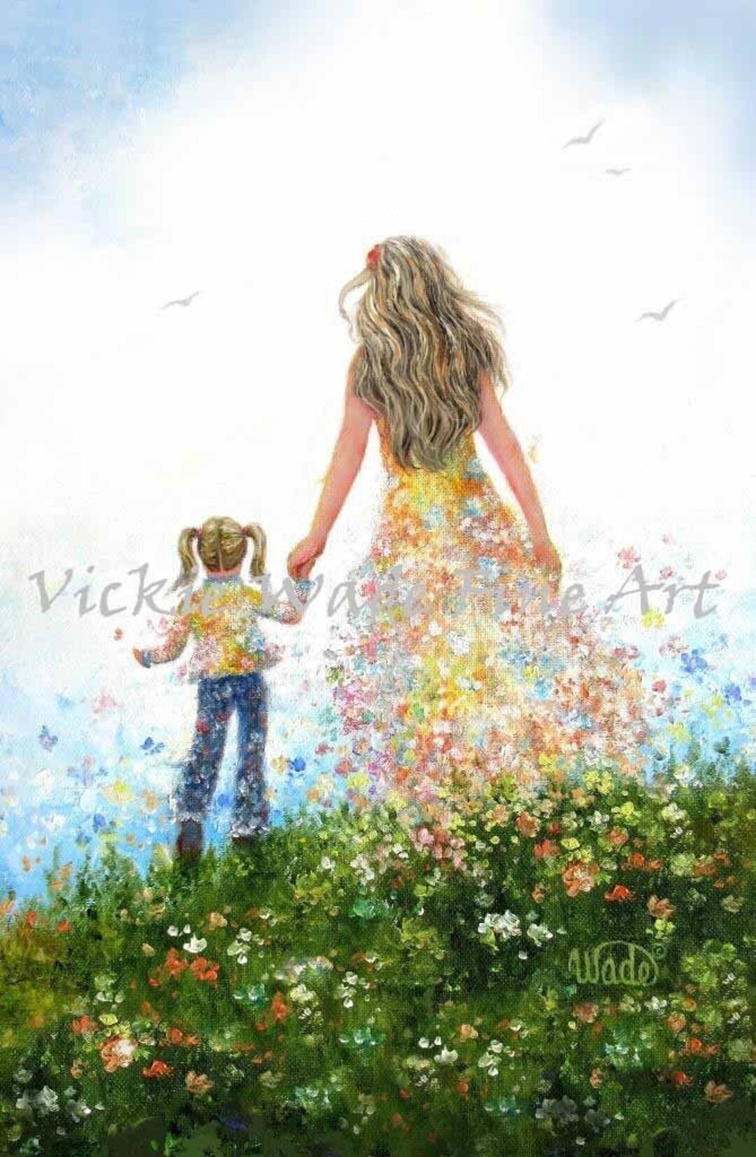 Mother and Daughter in Flowers Art Print: Meadow by Vickie Wade - Etsy