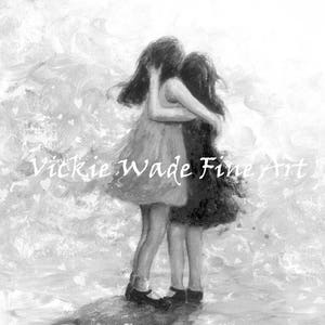 Sisters Art Print two sisters hugging, girls, sister wall decor, black and white sister art, sister gift, best friends, Vickie Wade Art image 2